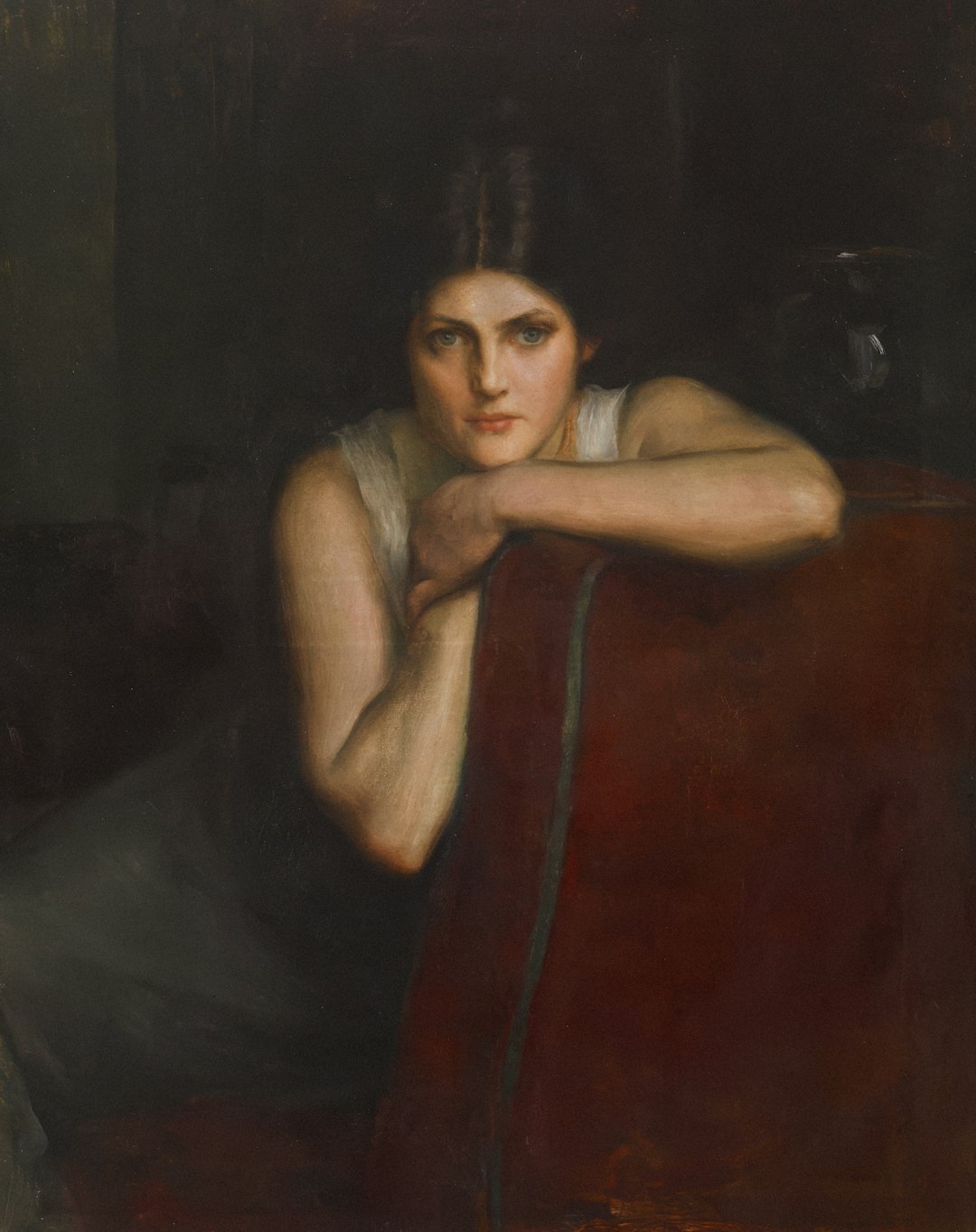 female artist painting on canvas