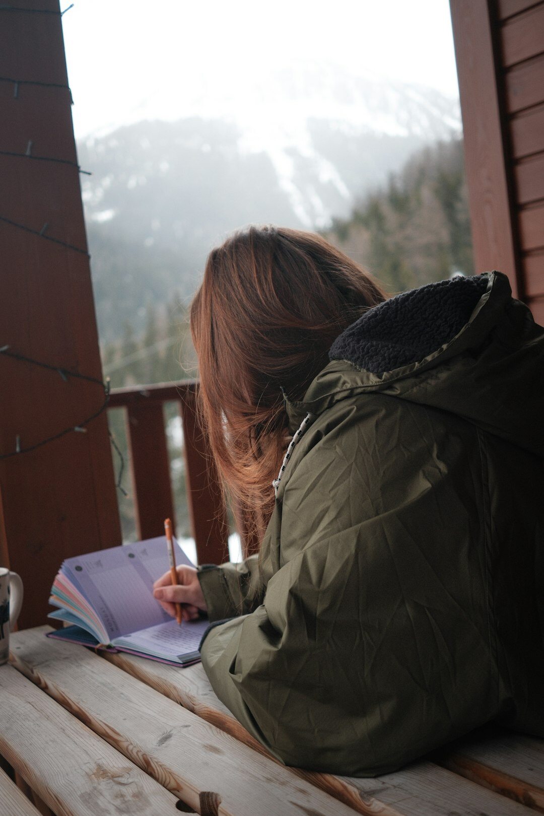Swiss female journalist writing notes
